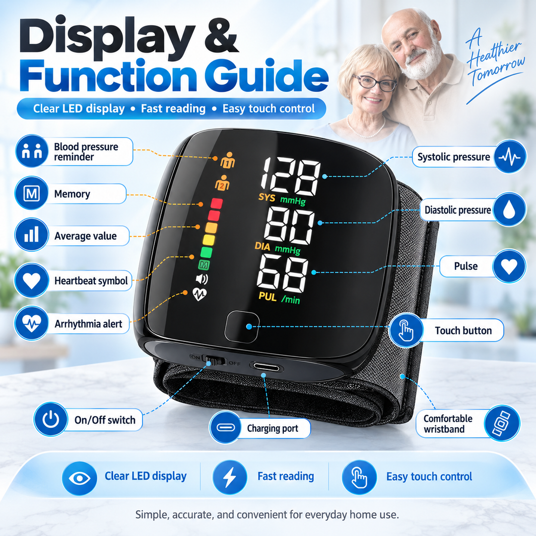 Wrist Blood Pressure Monitor Rechargeable with Voice and LCD