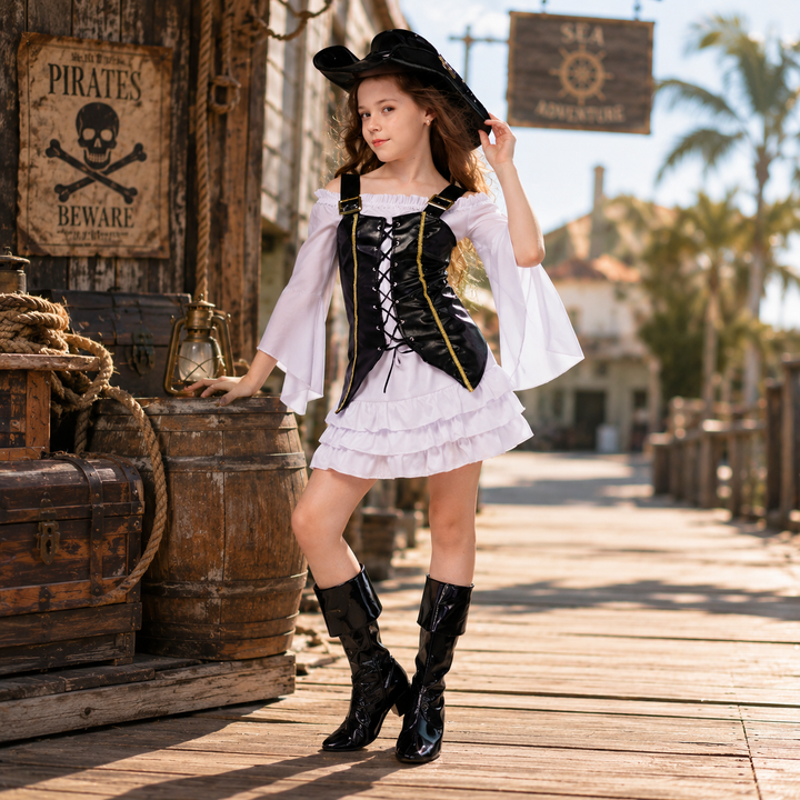 Girls Pirate Captain Costume Dress Halloween Kids