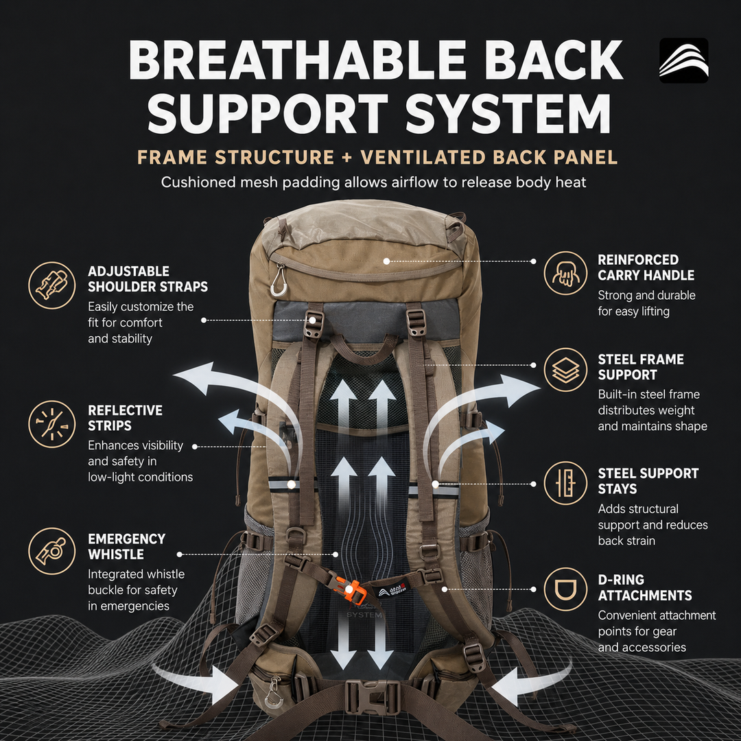 Hiking Backpack Large Capacity Waterproof Breathable Camping Bag