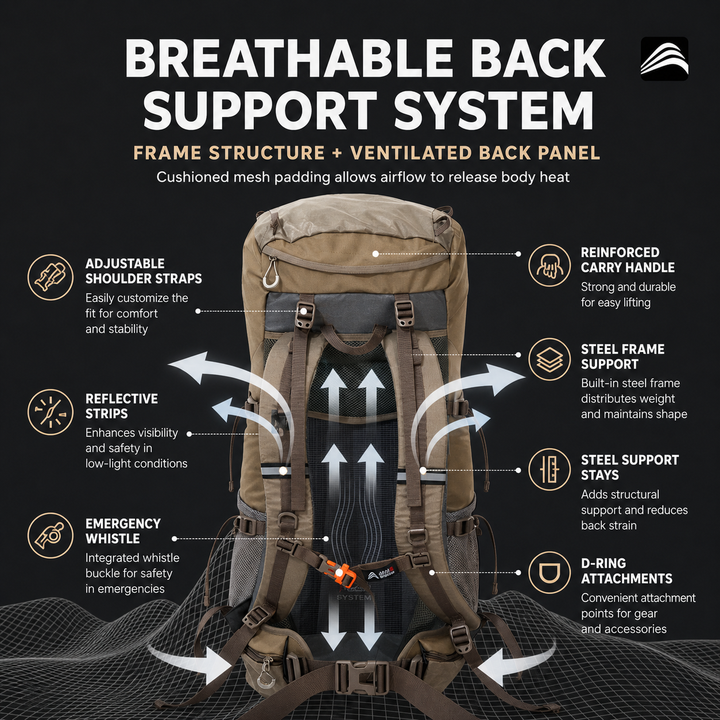 Hiking Backpack Large Capacity Waterproof Breathable Camping Bag