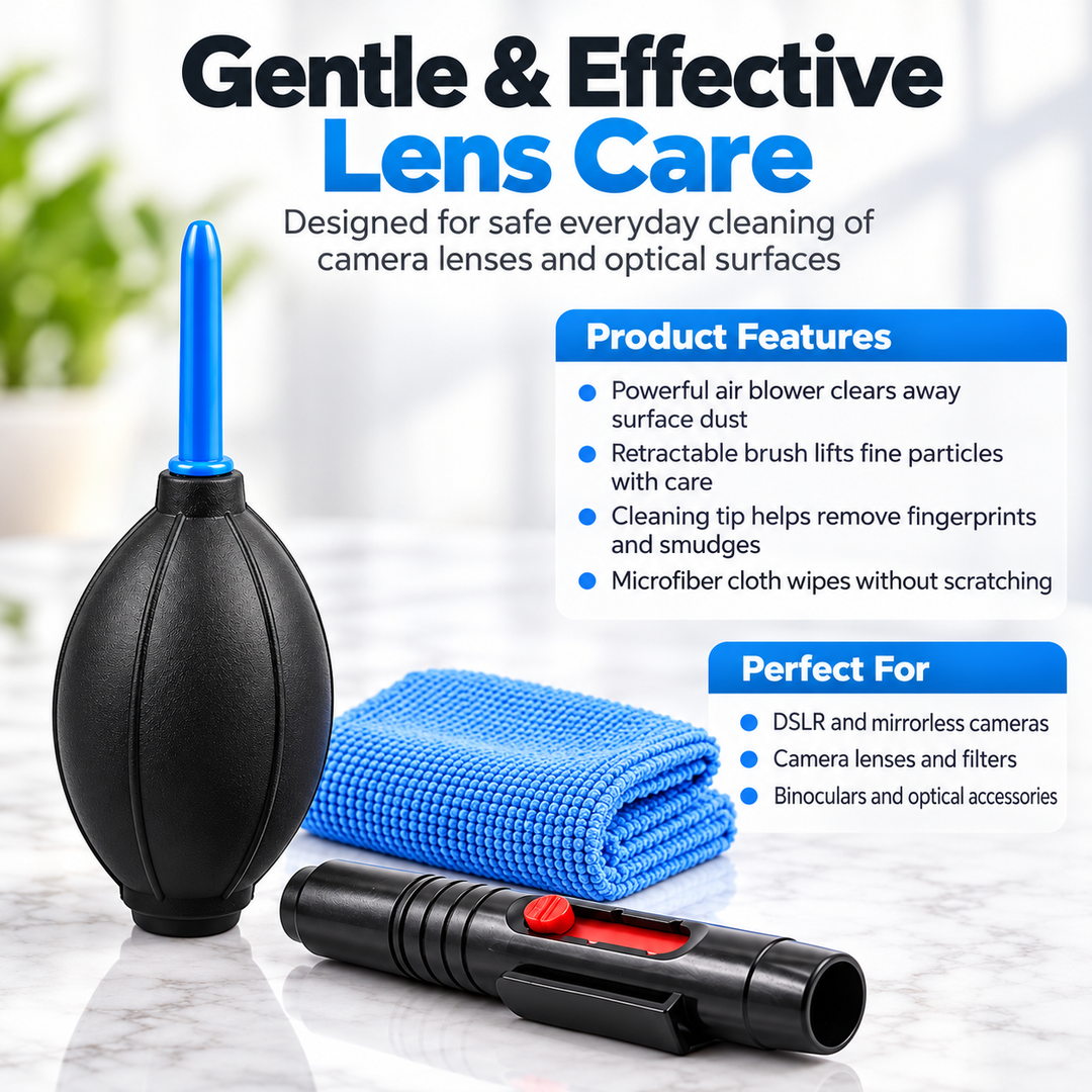 3-in-1 Camera Lens Cleaning Kit Blower Brush Pen and Cloth