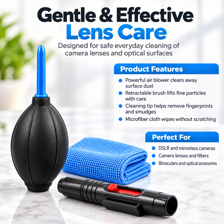 3-in-1 Camera Lens Cleaning Kit Blower Brush Pen and Cloth