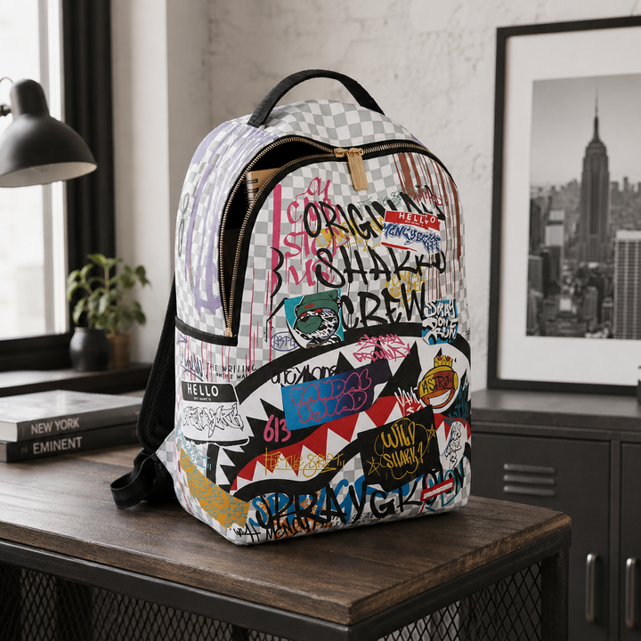 Shark Mouth Graffiti School Backpack Street Style Skateboard Bag Large Capacity