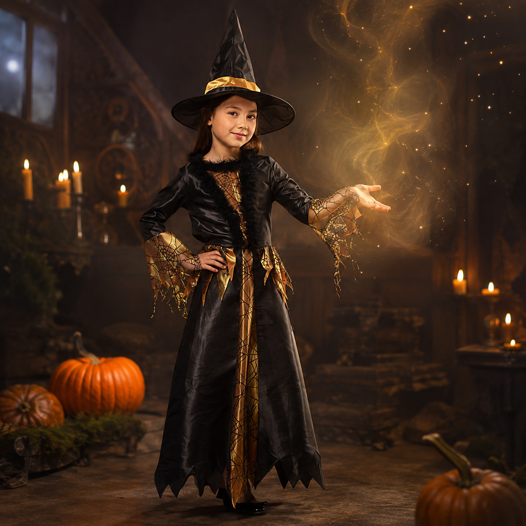 Girls Witch Costume with Hat Halloween Dress Up