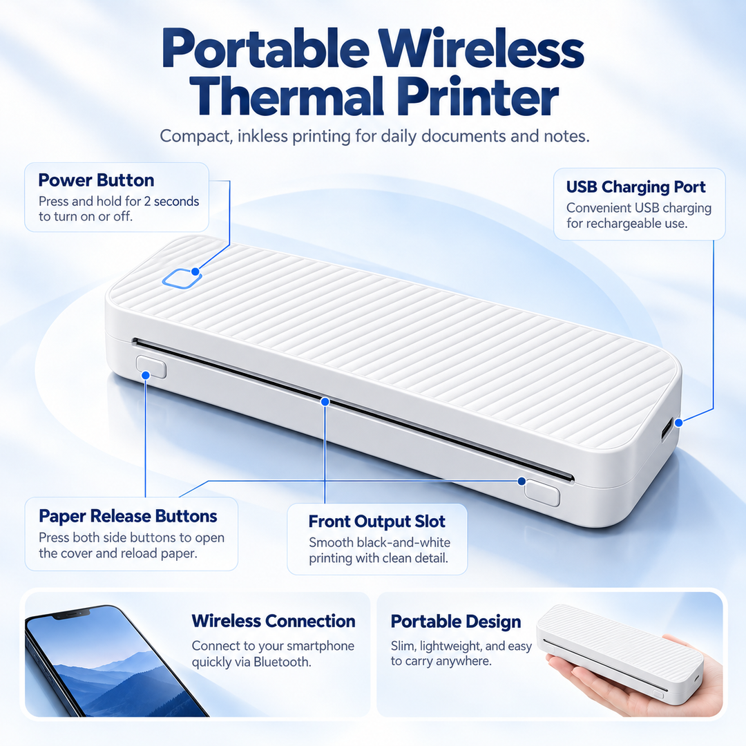Portable Thermal Printer Inkless Mini Photo Label Printer for Phone