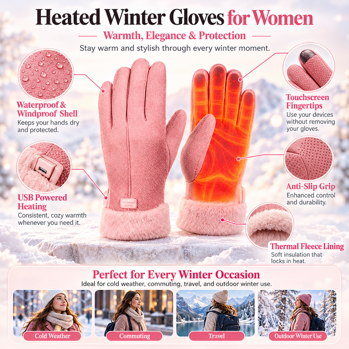 Heated Gloves for Women Thermal Waterproof Touchscreen Winter