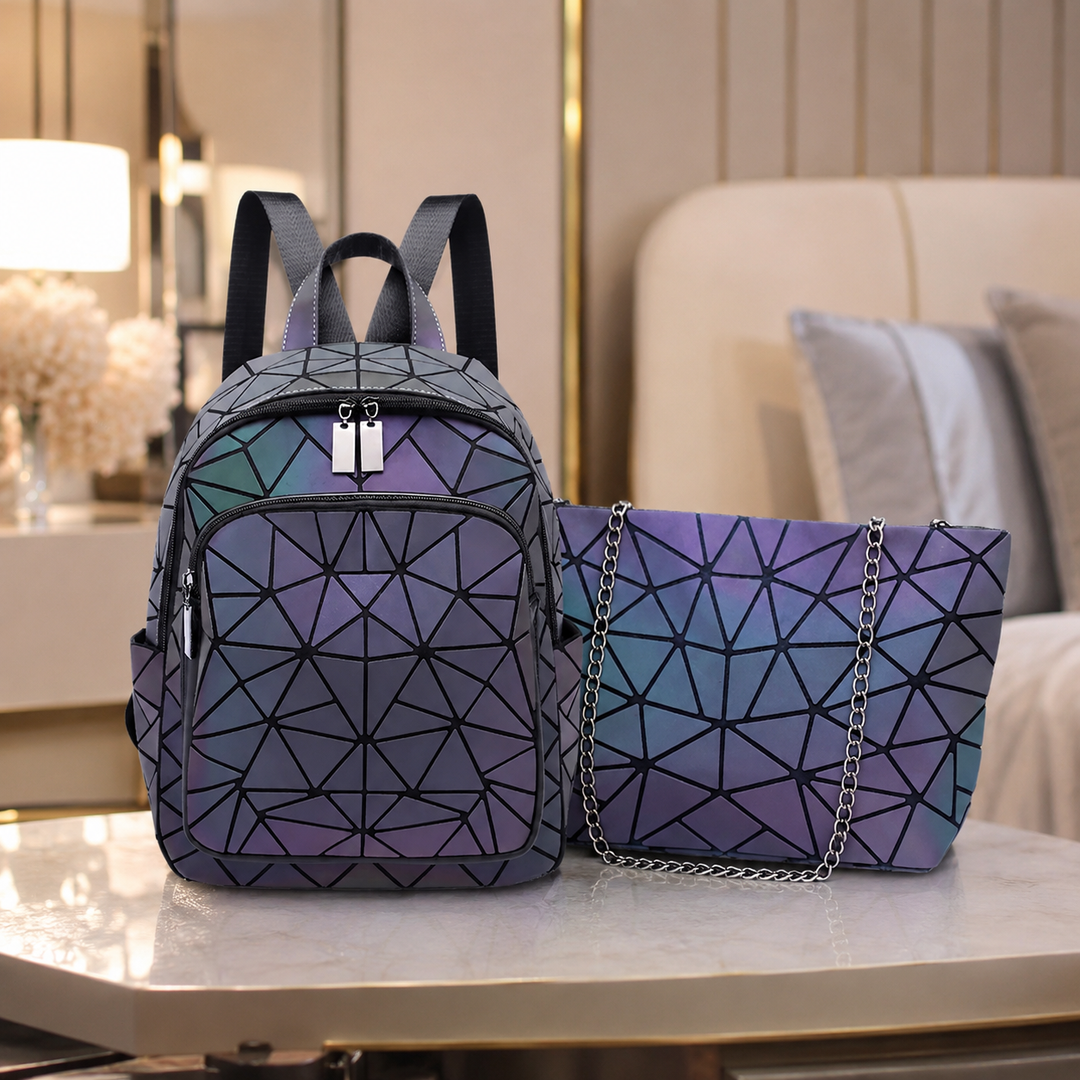 Luminous PVC Holographic School Backpack Geometric Teenage Girls Travel Fashion