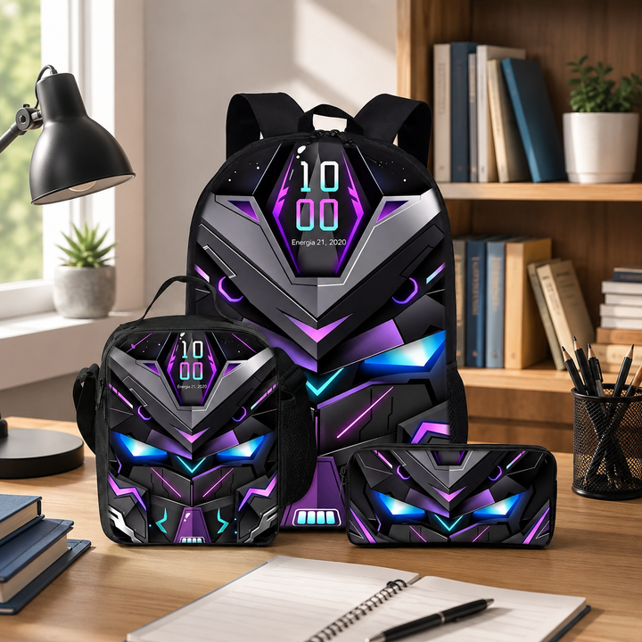 Mechanical Robots School Backpack 3Pcs Set Kids Boys Girls 2D Cartoon Gift