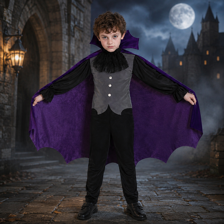 Boys Vampire Costume with Cape and Vest Halloween Dracula