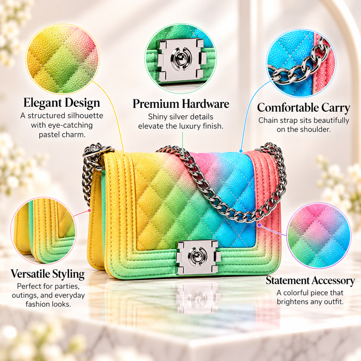 Cross Body Rainbow Purse Colourful Shoulder Handbag for Women