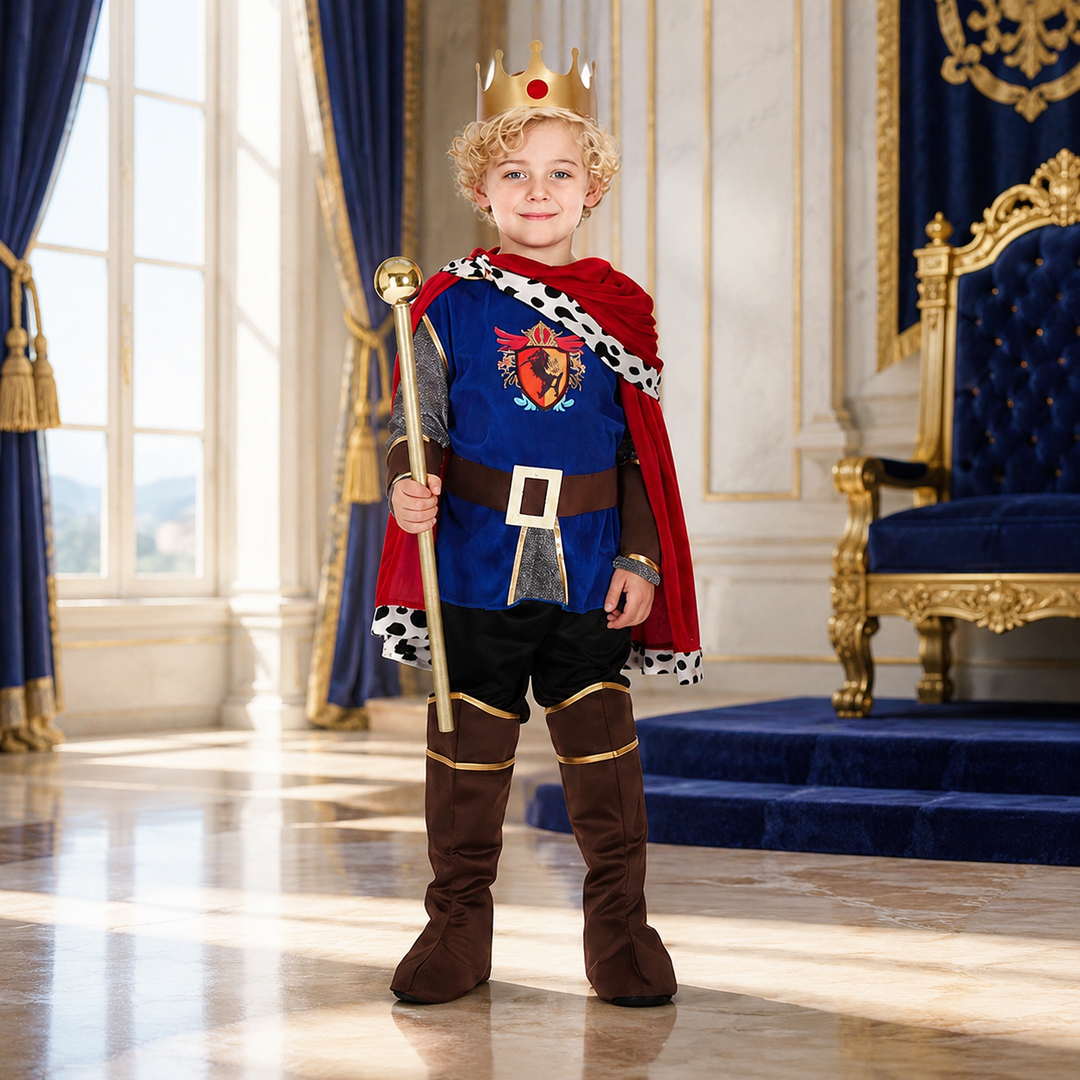 Kids King Costume with Crown and Cape Halloween Boys
