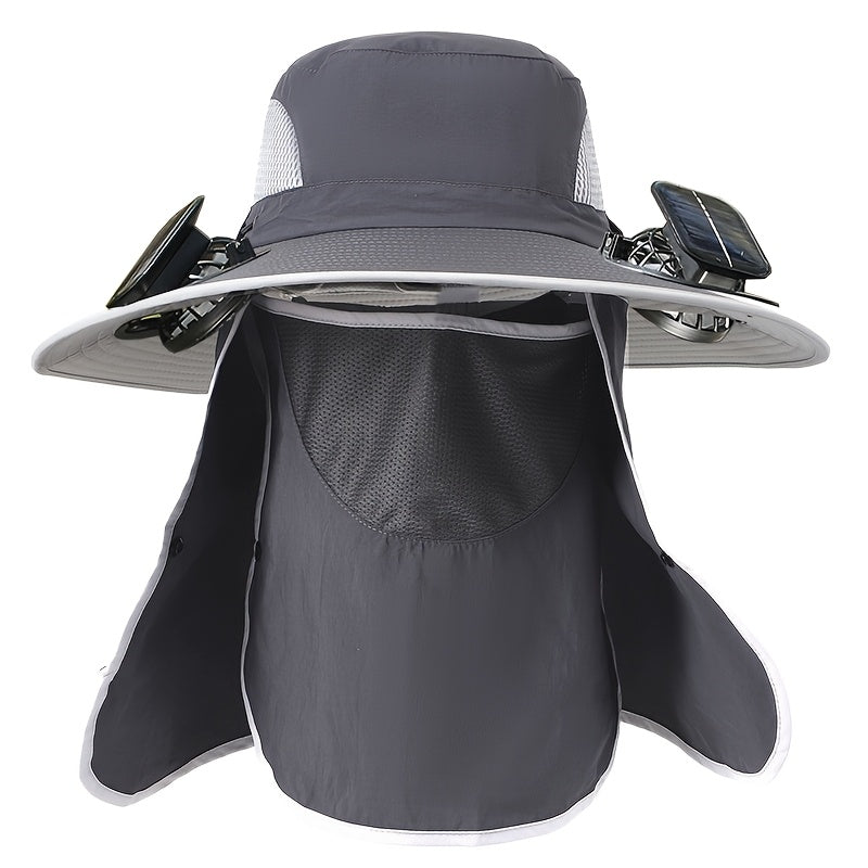 Outdoor Fishing Hat with Dual Solar Fans USB Charging Removable Sunshade