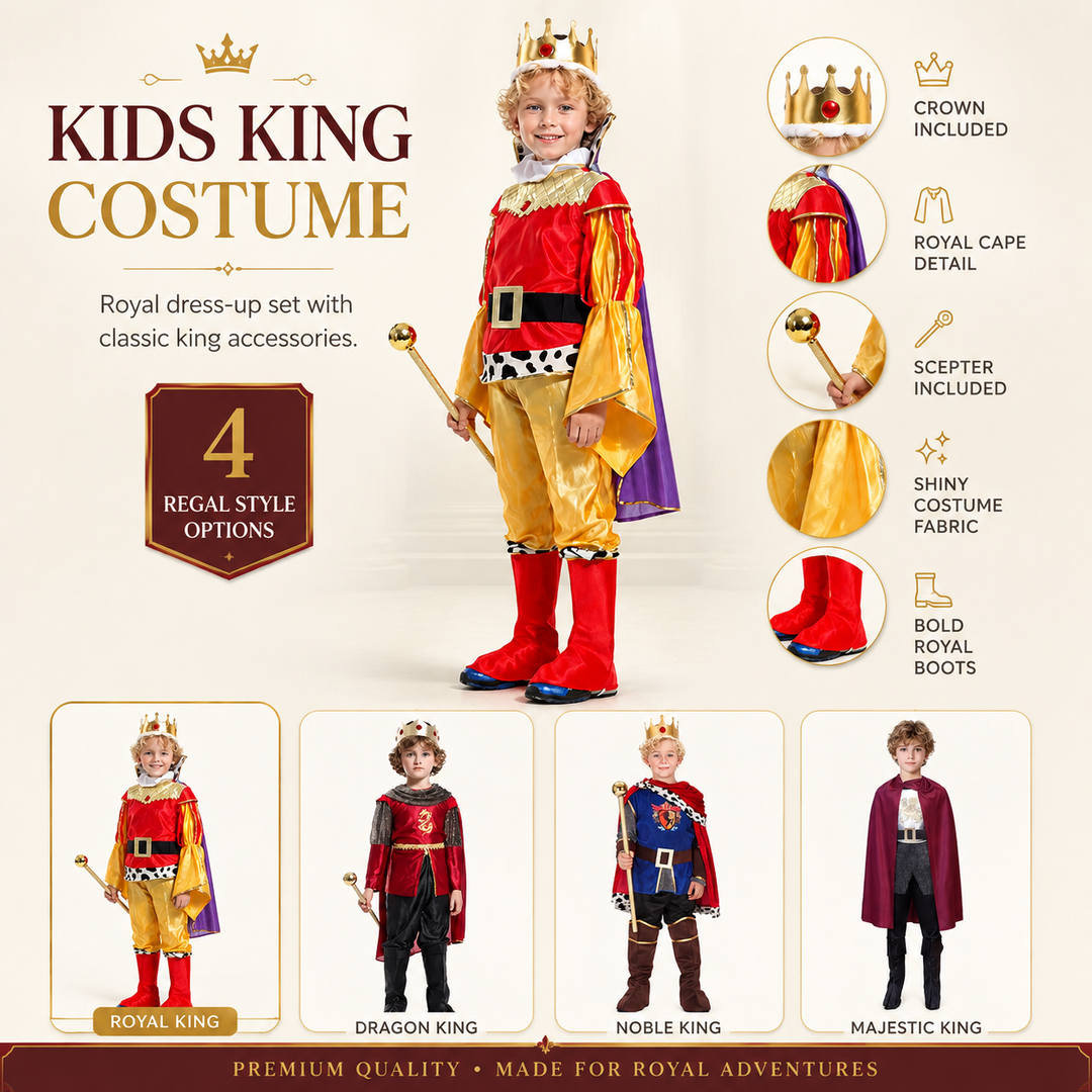 Kids King Costume Set with Crown and Cape Halloween