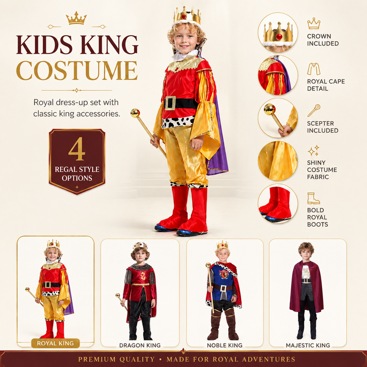 Kids King Costume Set with Crown and Cape Halloween