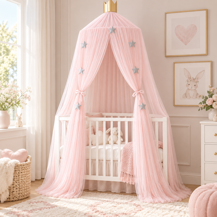 Baby Bed Curtain Round Crib Canopy Mosquito Net for Nursery Cot