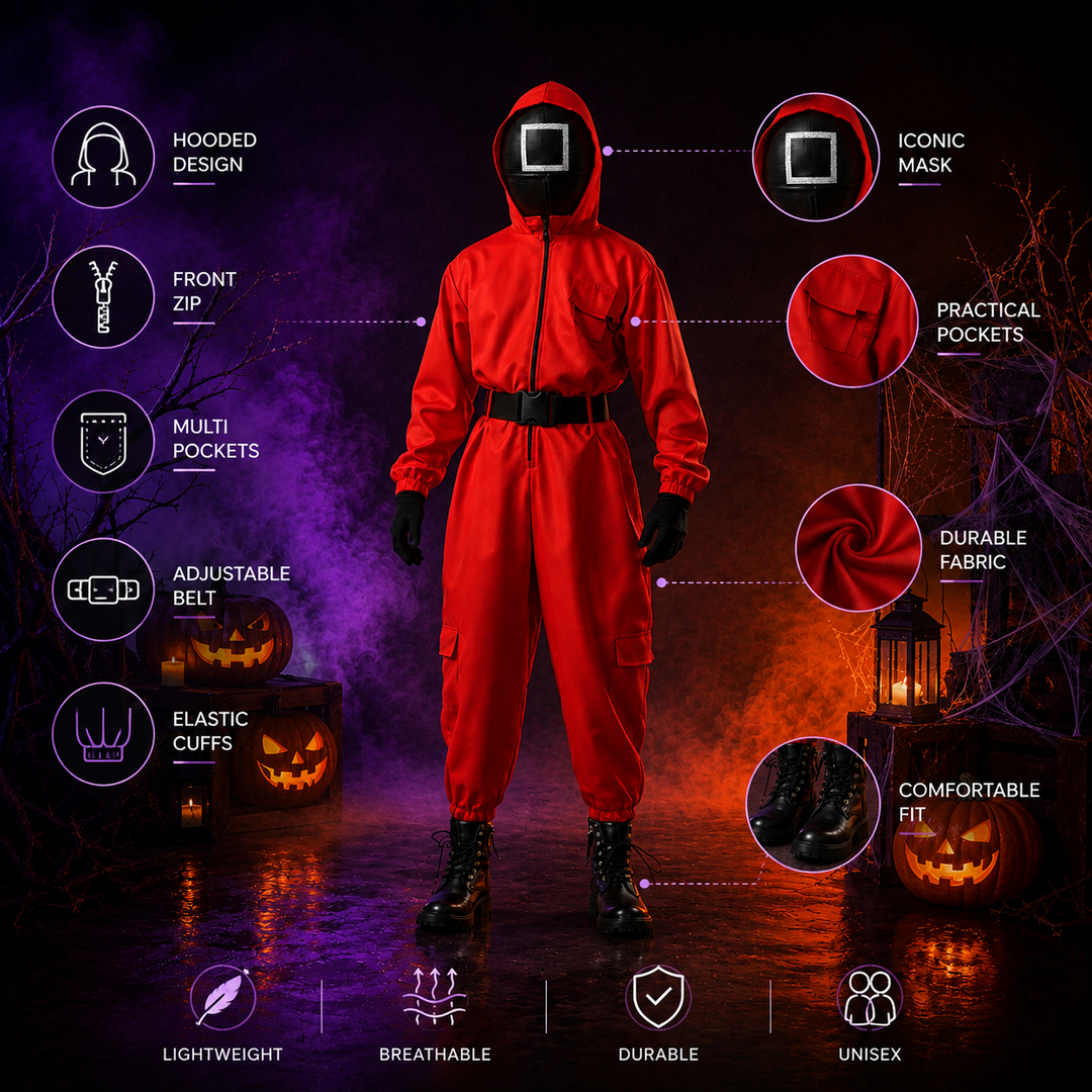 Kids Red Jumpsuit Heist Costume with Mask Halloween Cosplay