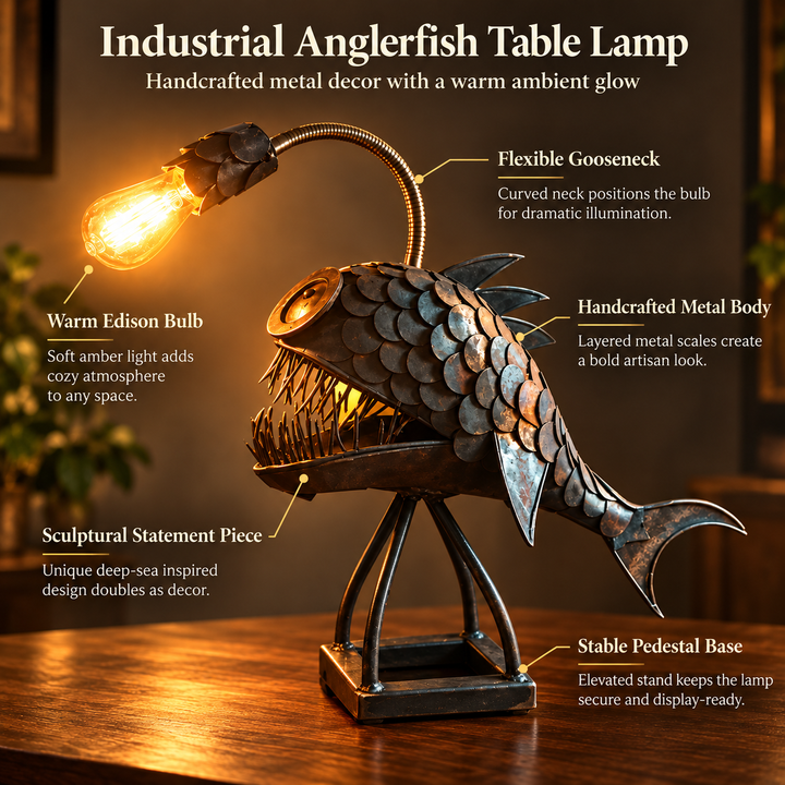 Steampunk Angler Fish Lamp Unique Resin Floor Table Light