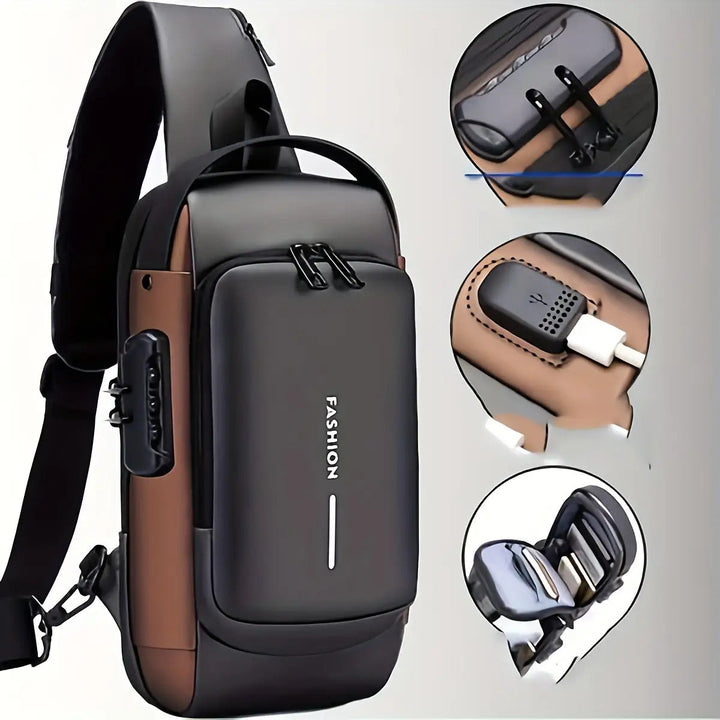 Anti-Theft Motorcycle Backpack with Lock Convertible Crossbody Bag Adjustable Strap
