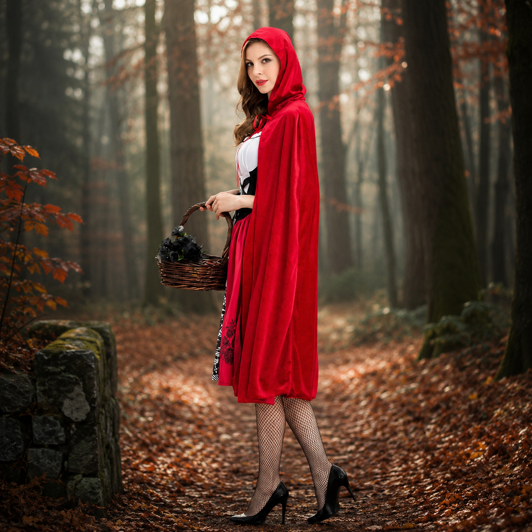 Womens Little Red Riding Hood Costume Hooded Cape Dress