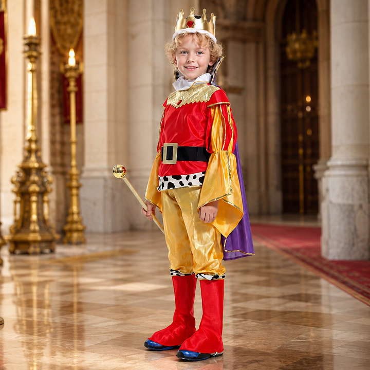 Kids King Costume with Crown and Cape Halloween Boys