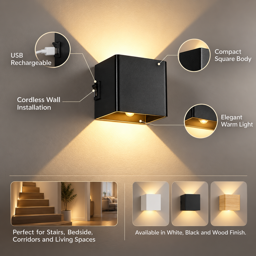Wireless Rechargeable Wall Lamp USB Adjustable Up Down Light