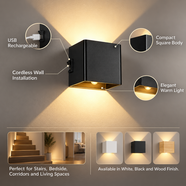 Wireless Rechargeable Wall Lamp USB Adjustable Up Down Light