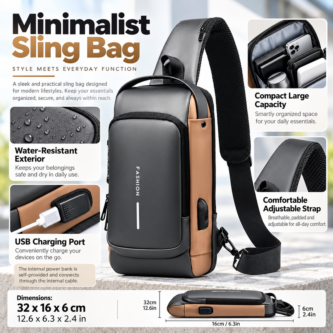 Mens Anti Theft Crossbody Chest Bag with USB Charging Port Sling Bag