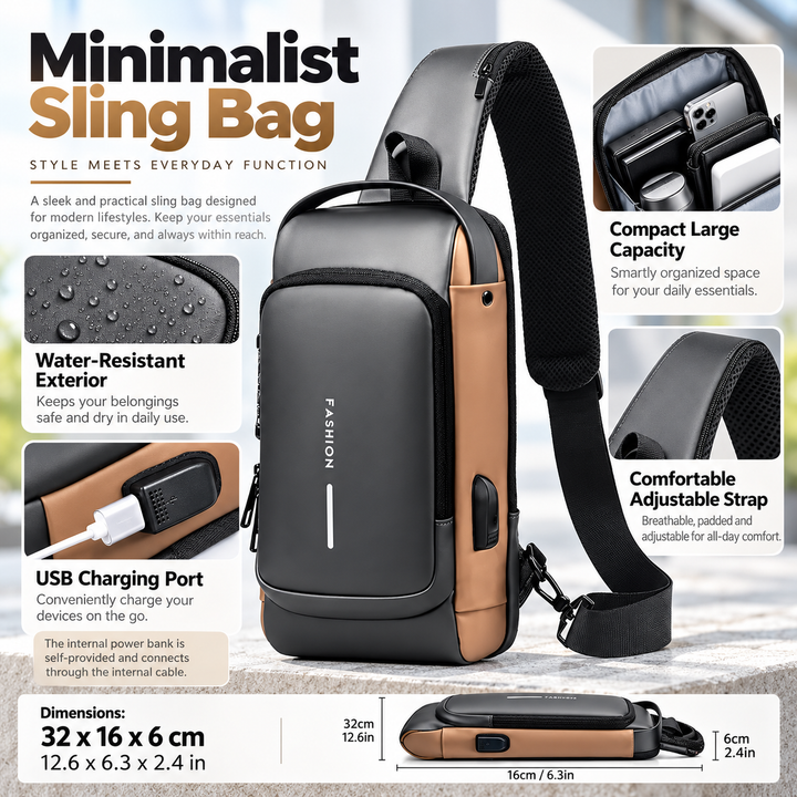 Mens Anti Theft Crossbody Chest Bag with USB Charging Port Sling Bag