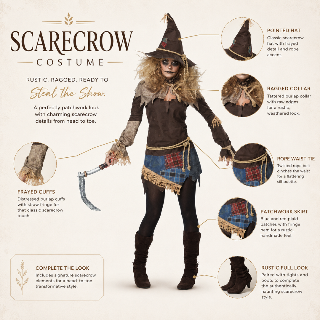 Womens Scary Scarecrow Costume with Hat Halloween