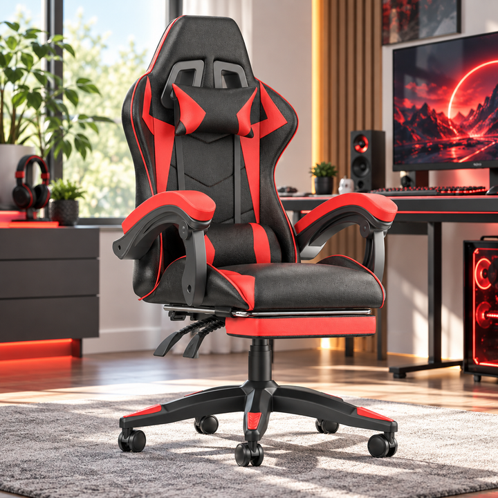 Ergonomic Gaming Chair with Footrest Lumbar Cushion Recliner