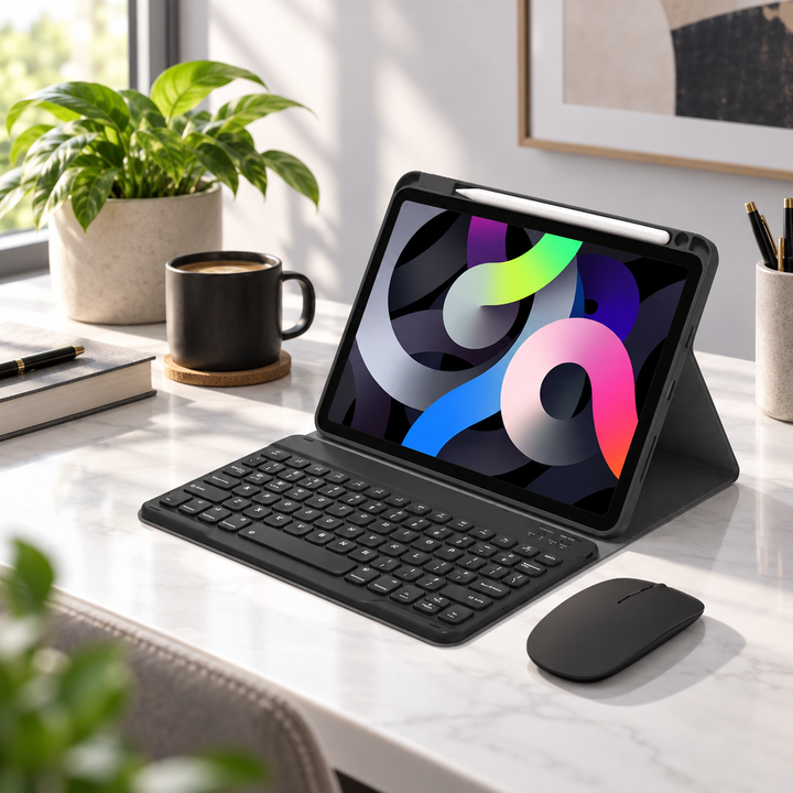 Wireless Keyboard Case for iPad with Rotating Cover and Trackpad