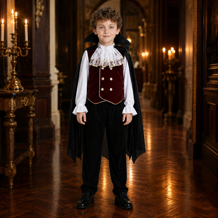 Boys Vampire Costume with Cape and Vest Halloween Dracula