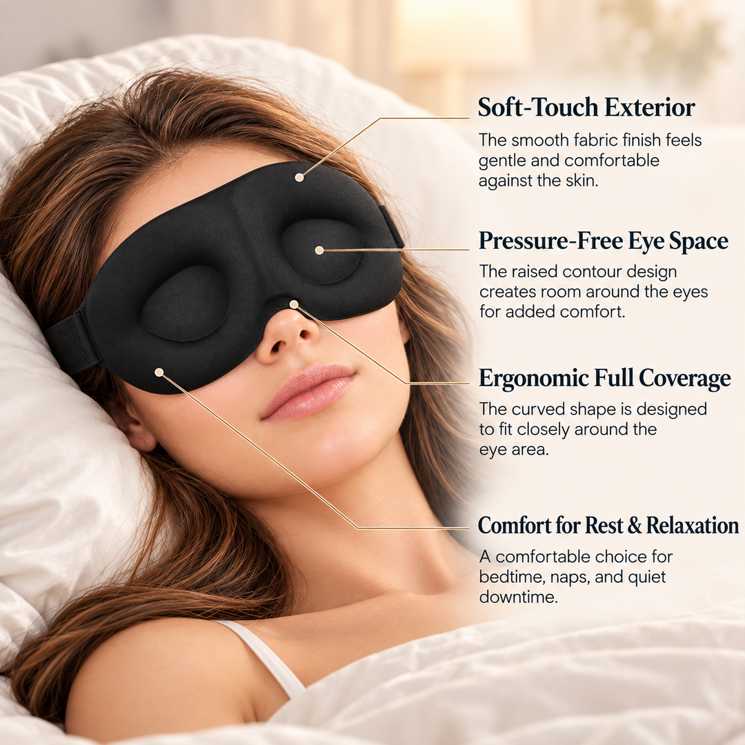 Contoured Sleep Eye Mask Blackout 3D Comfort Blindfold Travel
