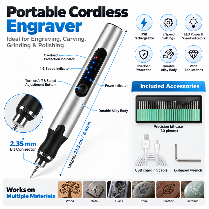 Cordless Electric Engraving Pen Rechargeable Etching Tool Metal