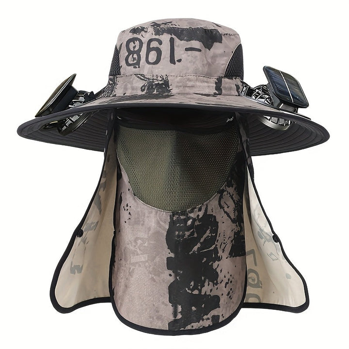 Outdoor Fishing Hat with Dual Solar Fans USB Charging Removable Sunshade