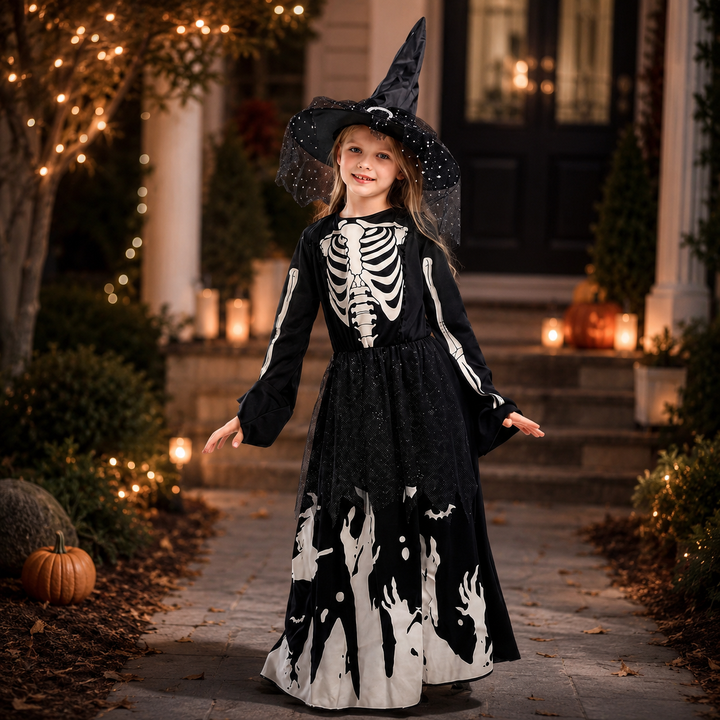Kids Glow in the Dark Witch Skeleton Dress Costume