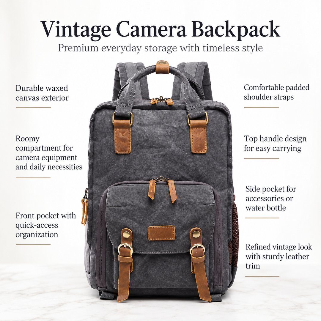 Waterproof Waxed Canvas Camera Backpack with Padded Insert for DSLR