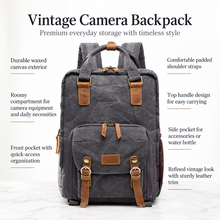 Waterproof Waxed Canvas Camera Backpack with Padded Insert for DSLR