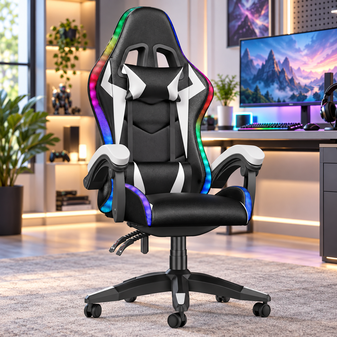 RGB Gaming Chair with LED Lights Reclining Ergonomic Computer Chair