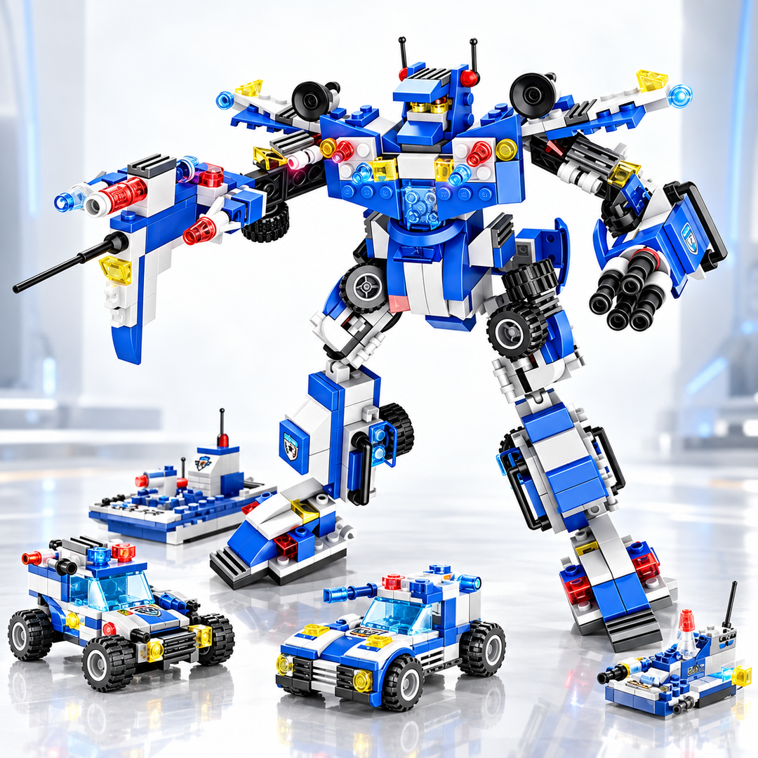 8 in 1 Building Block Set Robot Aircraft Car Police SWAT Toy