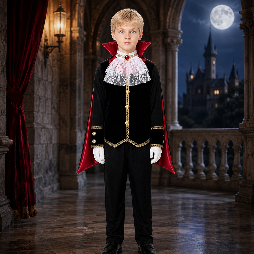 Boys Vampire Costume with Cape and Vest Halloween Dracula