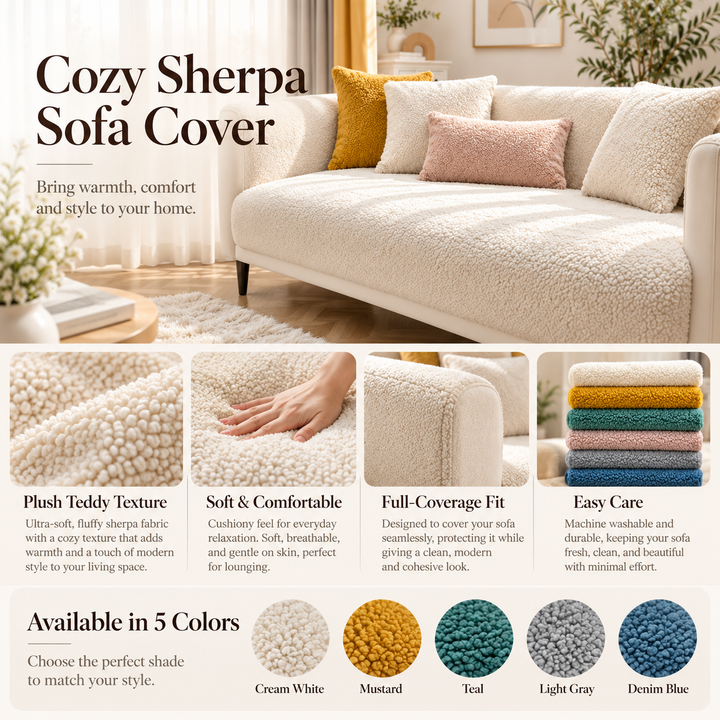 Waterproof Sofa Cover Sherpa Fleece Couch Protector Washable