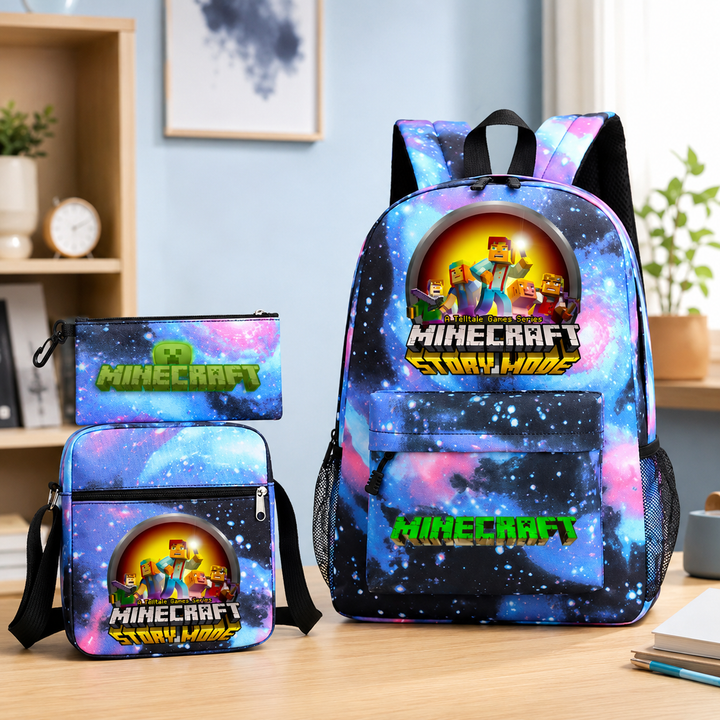 Minecraft Story Mode 3-Piece School Backpack Set with Crossbody Bag and Pencil Case