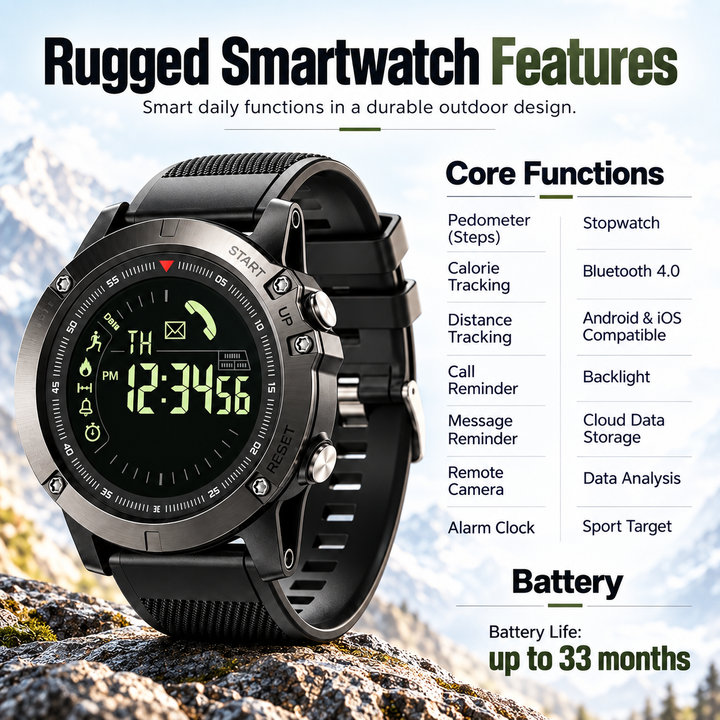 Tactical Smart Watch Fitness Tracker Pedometer Sports Watch