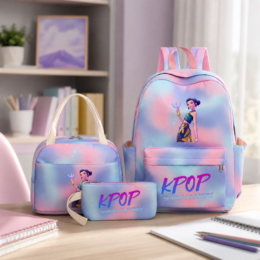 KPop Demon Hunters School Backpack Set with Lunch Bag and Pencil Case Watercolor