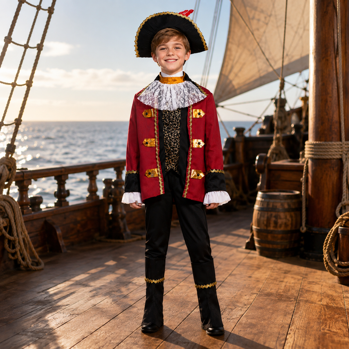 Kids Pirate Captain Costume with Hat Halloween Boys