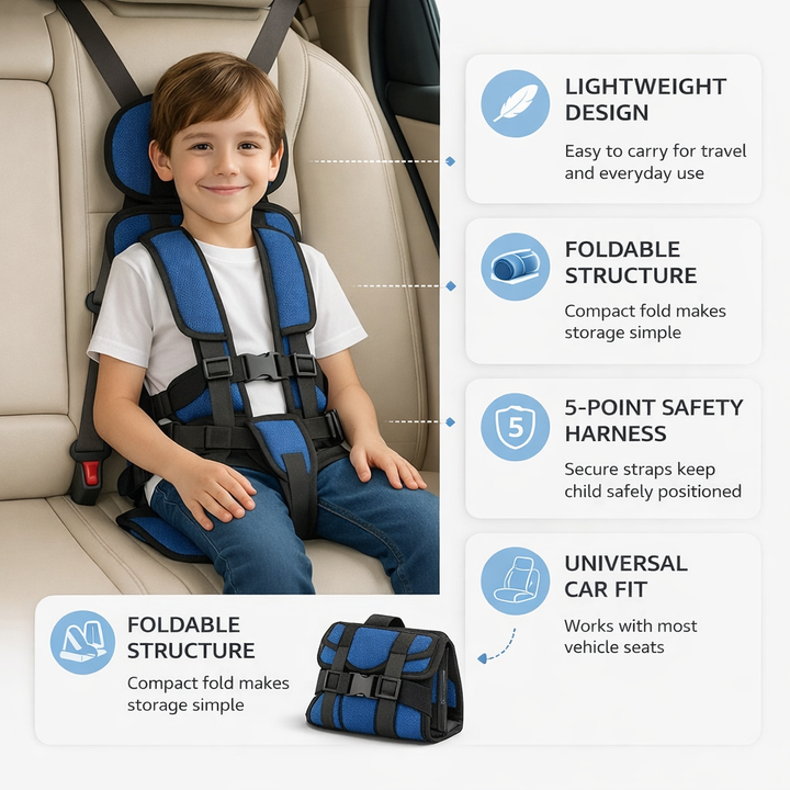 Portable Kids Booster Car Seat with Safety Harness