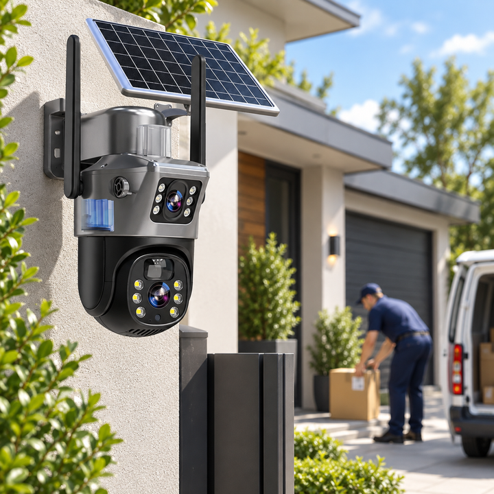 Wireless 4K Security Camera Solar Dual Lens 10x Zoom