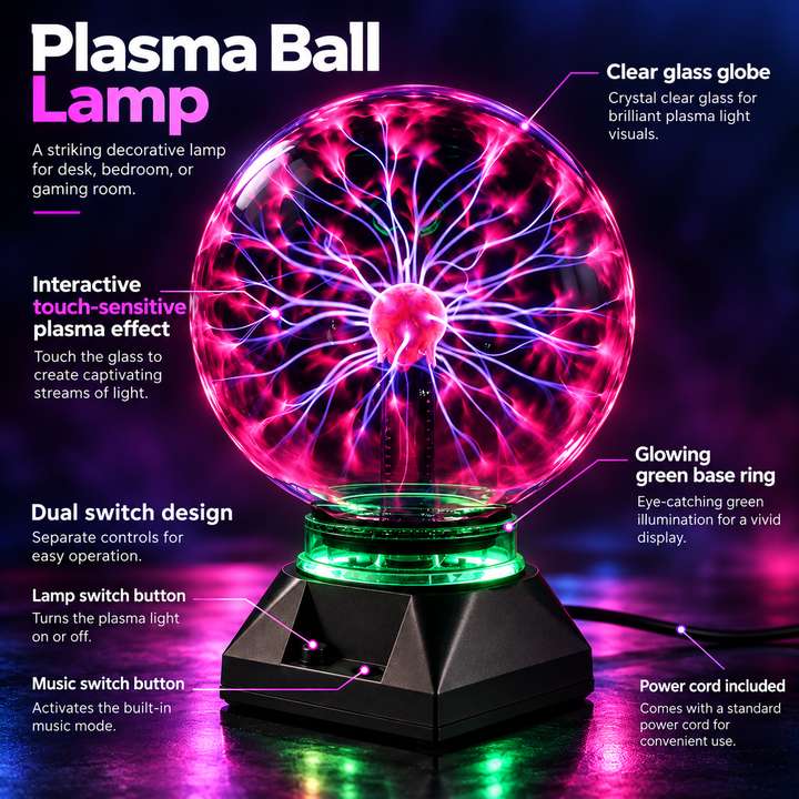 Plasma Globe Light Touch Activated LED Orb for Home Decor