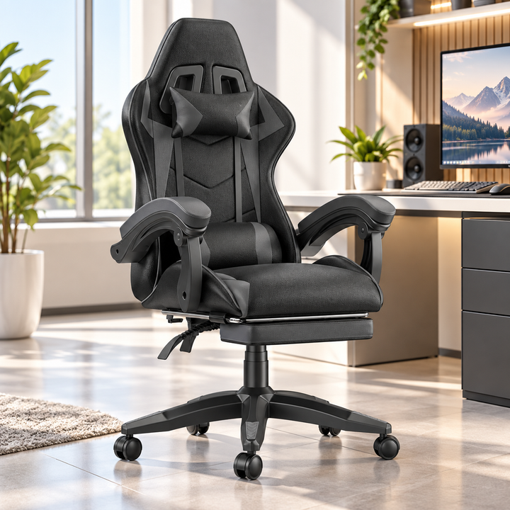 Ergonomic Gaming Chair with Footrest Lumbar Cushion Recliner